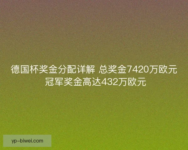 德国杯奖金分配详解 总奖金7420万欧元 冠军奖金高达432万欧元